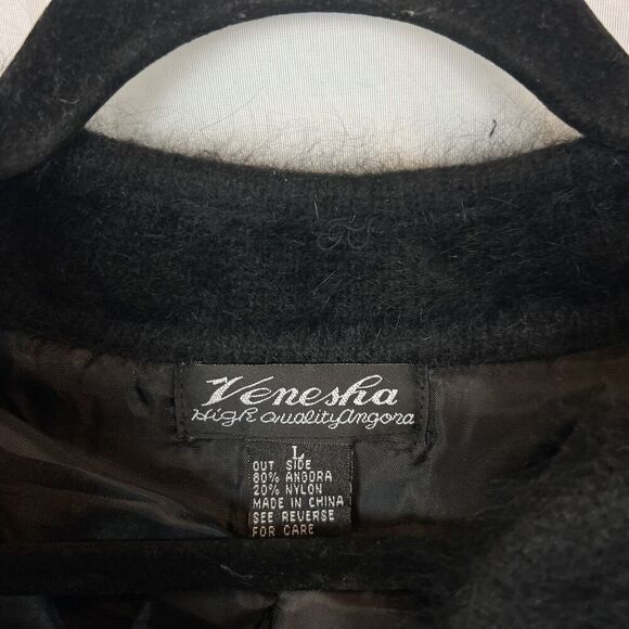 Vintage Venesha 80% angora formal overcoat jacket brooch closure LG luxury - Picture 3 of 7